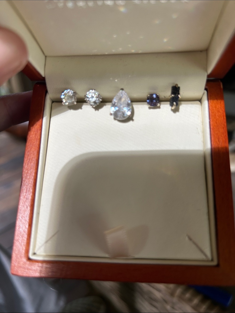 Sterling/Silver/GoldCubic Zirconia, Tanzanite/Onyx Single Stud Eartings Set